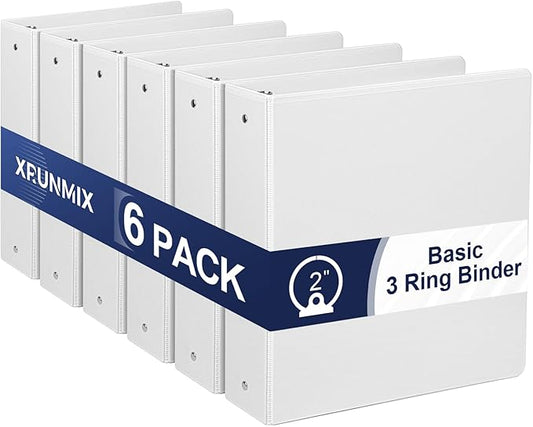 2-Inch 3-Ring Binder with Pockets, 2’’ Premium View Binders with Three Ring Binders Holds up to 450 Sheets US Letter Size, Bulk Pack of 6, Perfect for Home, Office, and School(XY014-WH) White
