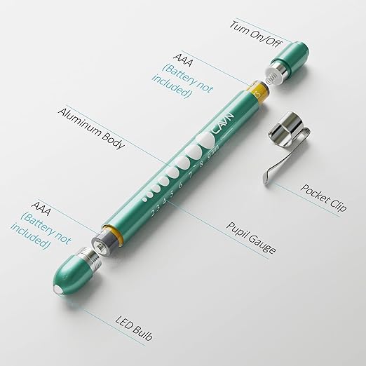 CAVN Pen Light with Pupil Gauge LED Penlight for Nurses Doctors, 2 Pcs Reusable Medical Penlight for Nursing Students (Teal/White)