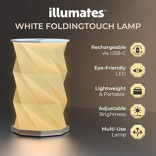 Foldable LED Desk Lamp – USB Rechargeable & Portable - Dimmable Touch Control Light with Adjustable Height up to 8.25" for Office, Travel, Bedside - Sleek & Modern Design (White)