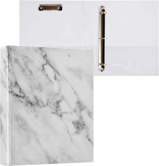 Marble White Grey Decorative 3 Ring Binder 2 Inch Large View Binders with Pockets File Organizer for Office College School, 1Pack
