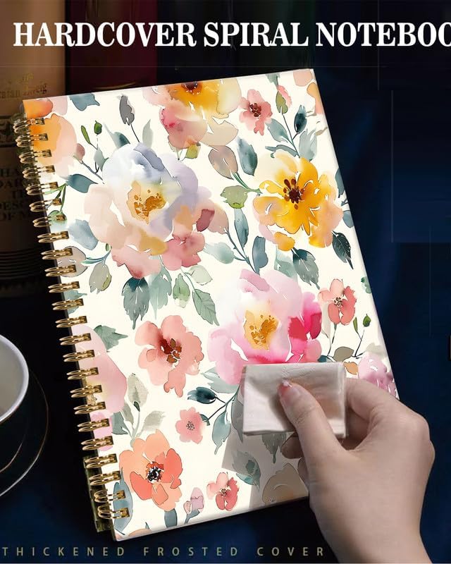 Spiral Journal Notebook,A5 Hardcover Lined Journals for Women Girl 6 x 8.3 in,120 Pages Thick Paper,Cute College Ruled Writing Notebook for Gifts Office Work School(Beautiful Floral)