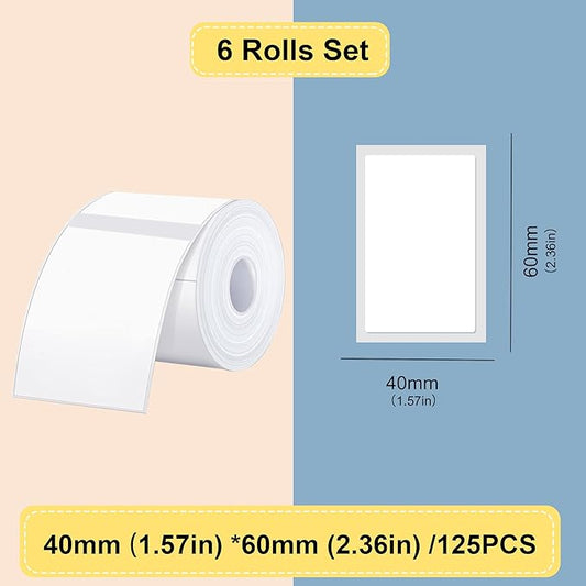 Labels Tape, 6 Rolls(750PCS) Thermal Label Sticker for B21/B3S/B1 Printer Waterproof Sticker Paper Business Shipping Address Labeling Replacement with Self-Adhesive (40 x 60mm-125PCS)