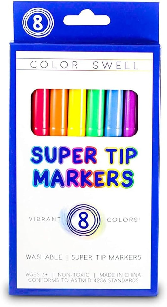 Color Swell 8-Pack Super Tip Markers – Washable, Non-Toxic, Ideal for Kids, Students, Adults, and Classroom Activities