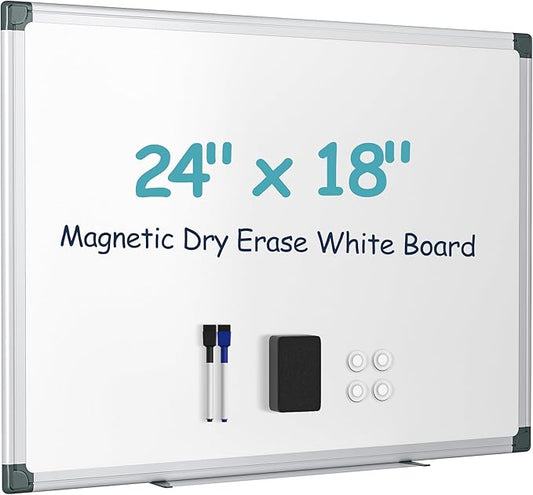 24"x18" White Board for Wall, Aluminum Frame Dry Erase Board, Hanging Magnetic Whiteboard with 1 Eraser & 2 Markers & 4 Magnets for Home, School, Office, Dorm Room, Classroom