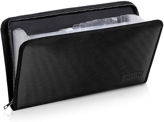 ENGPOW Expanding File Folder (11.4"x6.7") A5 Size Document Organizer Fireproof Money Bag 13 Pockets Zipper Closure Portable Filing Wallet Holder Storage for Check,Bill,Receipts,Tickets