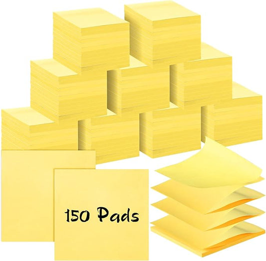 Lincia Sticky Notes Bulk, 150 Pads Teacher Bright Yellow Strong Sticky Notes 3 x 3 Inch, 45 Sheets/Clean Removal Pads Suitable for Home, School Office, Wedding(Yellow)