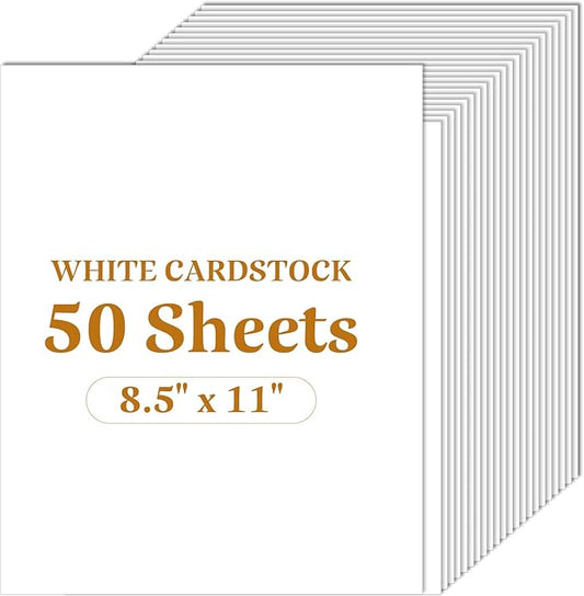 Ftumertly 50 Sheets White Cardstock 8.5 x 11, Card Stock 92lb/250gsm Thick Cardstock, Printer Paper Cover Stock for Invitations, Menus, Scrapbooking, DIY Cards, Wedding