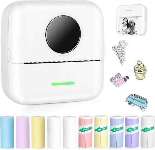 Mini Pocket Bluetooth Printer-Portable Thermal Printer with 10 Roll Papers for Journal/DIY Scrapbook/Travel/Notes/Lists/Label/Memo, Receipt Printer for Children Women Gifts Kids Christmas IOS&Android