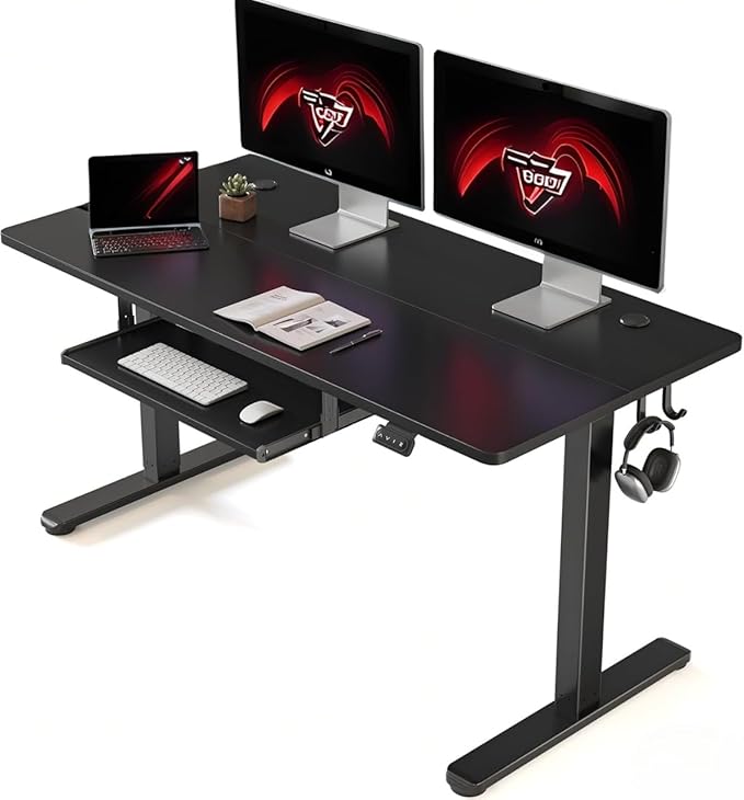 FEZIBO Standing Desk with Keyboard Tray, 48 x 24 Inch Adjustable Height Sit Stand Desk with Memory Presets for Home Office, Ergonomic Computer Workstation, Black