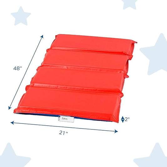 Children's Factory Angels 2" Thick Toddler Nap Mat, Red-Blue, 4 Section Waterproof Sleeping Mat for use in Preschools and Daycares