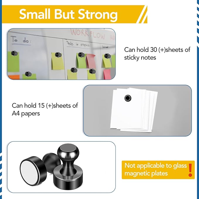 LOVIMAG Refrigerator Magnets, 56 Pcs Fridge Magnets Black Strong Magnet for Whiteboard, Small Neodymium Magnet for Fridge, Push Pins Magnetic Ideal for Kitchen, Office, Map Decorative
