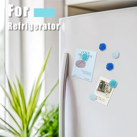 15 pcs - Cute Flower Magnet, Blue Rose Magnet for Fridge and Locker, Whiteboard, and Decoration(15 pcs - Rose - Blue)