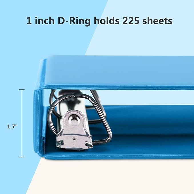 ViVin Durable 1 Inch D Ring Binders, 3 Ring Binders with 2 Pockets, Hold 225 Sheets of US Letter Size Paper - 6 Pack (Assorted)