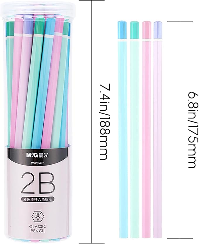 M&G 30 Pcs Hexagon Colored Pencils for Kids, Multicolor 2B Unsharpened Pencils Graphite Wood Pencils with smooth writing for School, Office Supplies, Painting, Sketching, Weddings, Party
