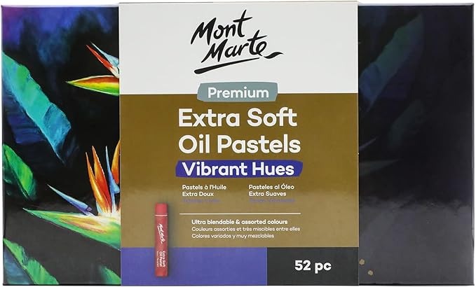 Mont Marte Extra Soft Oil Pastels 52pc, Assorted Bright Colors, Vibrant and Buttery, Versatile Art Pastels for Blending, Layering & Shading, Ideal for Art, Craft, Coloring and Sketching