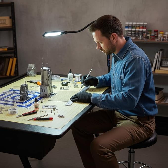 LED Table Light with Clamp, Gooseneck Lamp with Adjustable Brightness, White