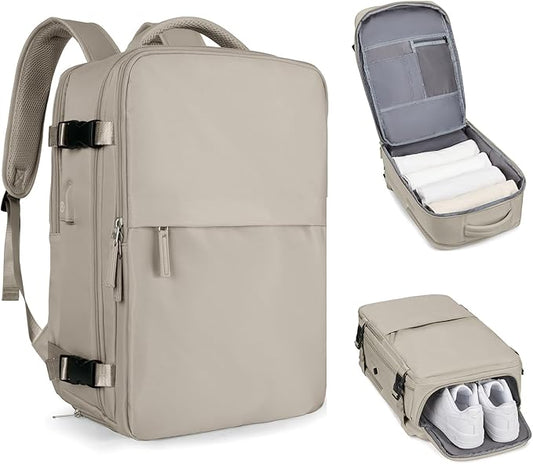 coofay Laptop Travel Backpack For Women Men Airline Approved Carry On Bags For Airplanes Underseat Luggage Backpack For Traveling On Airplane Personal Item Travel Bag For Airlines Light Brown