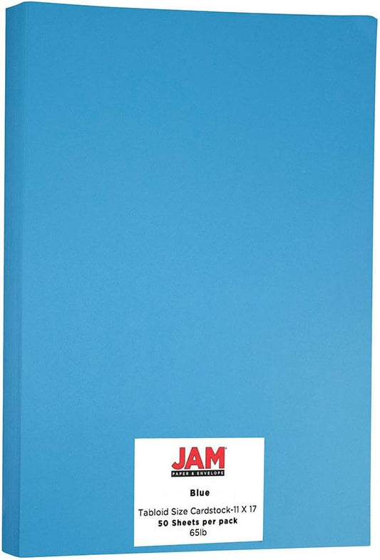 JAM PAPER Ledger 65lb Cardstock - 11 x 17 - Tabloid Coverstock - 176 gsm - Blue Recycled - 50 Sheets/Pack