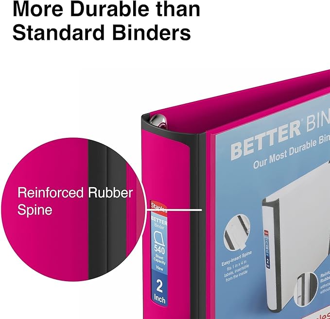 Staples Better Binder, 2-Inch, Pink