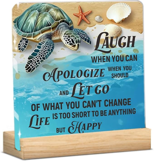 Inspirational Gifts Acrylic Sign Funny Sea Turtle Desk Sign Decor for Office Bedroom Living Room Home, Turtle Lovers Gift for women friend Colleague-2