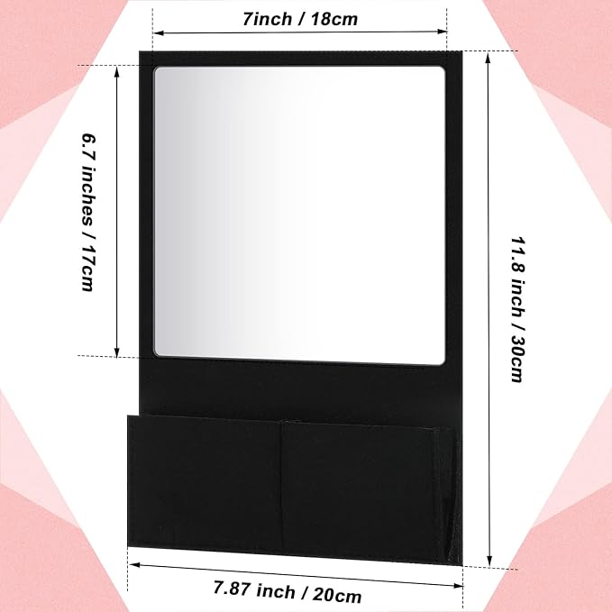 Magnetic Locker Mirror 7 x 6.7 Inch Magnet Mirror with Holder Bag Locker Organizer Accessories Decorations for Office Cabinet Bathroom Refrigerator(Black)