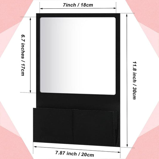 Magnetic Locker Mirror 7 x 6.7 Inch Magnet Mirror with Holder Bag Locker Organizer Accessories Decorations for Office Cabinet Bathroom Refrigerator(Black)