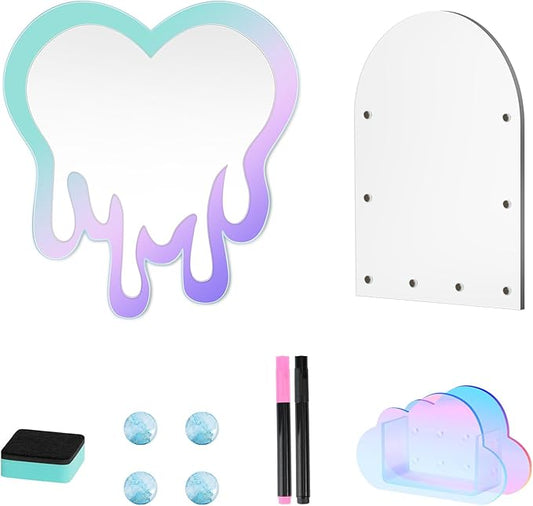 MoKo Locker Accessories Set, 5 in 1 Back to School Supplies College Essentials Includes Magnetic Acrylic Board, Locker Mirror, Markers Holder, Marker Pens and Locker Magnets, Heart Shape