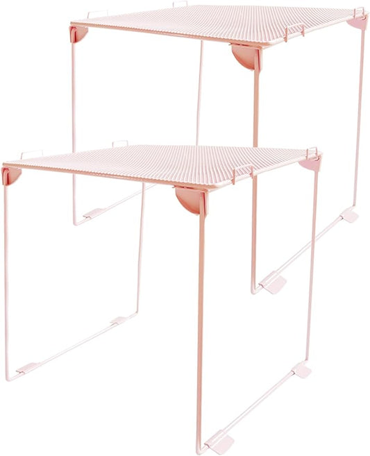 2 Pack Locker Organizer Shelf, Stackable Extra Tall Mesh Locker Shelf for Locker Decor, Back to School Essentials Locker Accessories, Fits Standard Size Locker for School, Gym, Work, Home (Pink)
