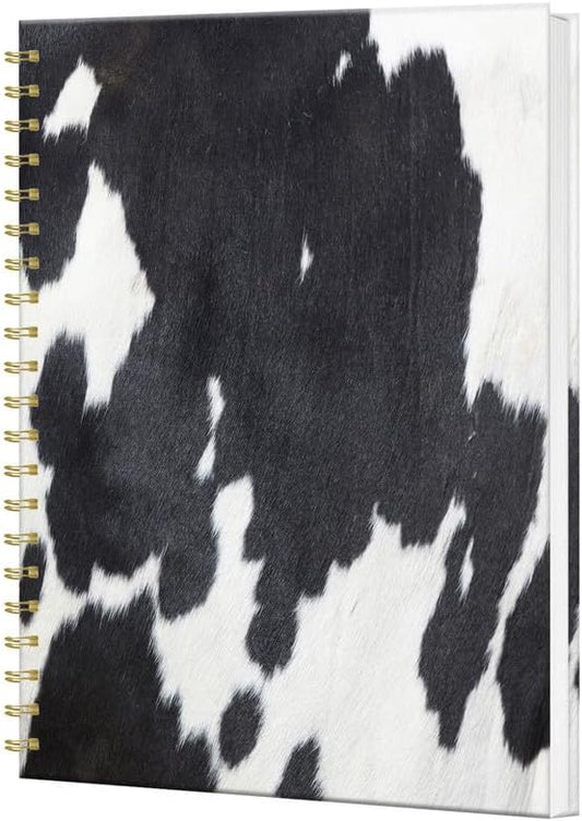iampanda Spiral Journal Notebook,Strong Twin-Wire Binding with Premium Paper for Women,60 Sheets B5 College Ruled Notebook/Journal,Perfect for School Office Work,Black White Cowhide