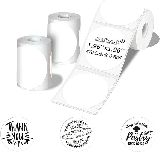 2 inch Round Thermal Labels for T50M/M110/M120/M220/M221 Label Maker, Thermal Printer Labels for Barcode, Shipping, Customized, Circle Direct Thermal Stickers 420 PCS/3 Rolls, White