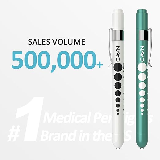 CAVN Pen Light with Pupil Gauge LED Penlight for Nurses Doctors, 2 Pcs Reusable Medical Penlight for Nursing Students (Teal/White)