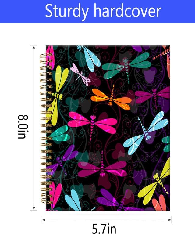 Spiral Journal Notebook,A5 Hardcover Lined Journals for Women Girl 6 x 8.3 in,120 Pages Thick Paper,Cute College Ruled Writing Notebook for Gifts Office Work School(Colorful Dragonfly)
