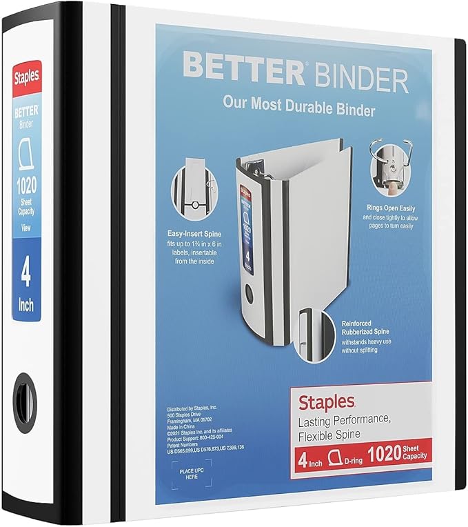 Staples 1618005 Better 4-Inch 3 Ring View Binder White