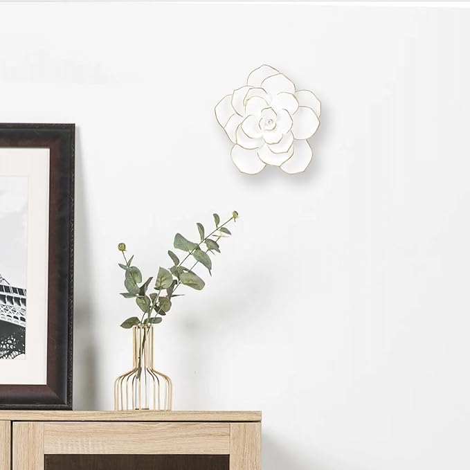 Guichifun Flower 3D White Succulent Wall Decor - Resin Home Accents Indoor or Outdoor Art Wall Sculptures Hanging Flowers for Bathroom Living Room Bedroom Gifts 5.5 X 2.25 X 5.75 Inch