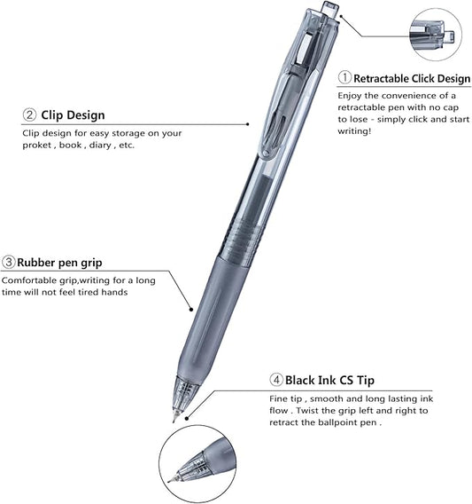 Aozora Black Gel Pens Fine Point Smooth Writing Pen 40 Pack Retractable Black Gel Ink Pen with Soft Grip 0.5mm Quick Dry Office School Supplies(20 Pens with 20 Refills)