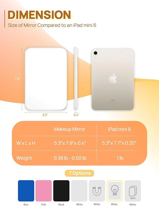 OMIRO Desk Makeup Mirror, 8 x 5 inches Table Mirror with Foldable Stand and Hanging Hole for Shaving and Travelling, White
