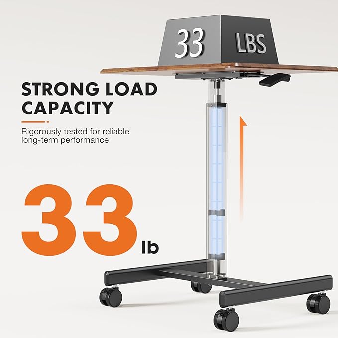 Sweetcrispy Mobile Small Standing Desk - Sit Stand Portable Rolling Laptop Desk with Lockable Wheels, Adjustable Height Computer Workstations, Brown