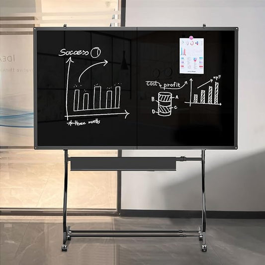 Rolling Chalkboard Black Dry Erase Board 48x36 with Height & Width Adjustable Stand, Large Portable Magnetic Double-Sided Whiteboard on Wheels, Mobile Standing Easel Blackboard for Office