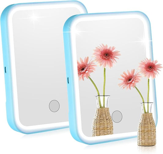 Sintuff 2 Pcs Light Up Locker Mirror Accessories Rectangular Magnetic Mirror for Locker, Bathroom, Household Refrigerator, Workshop Toolbox or Cabinet(Blue)