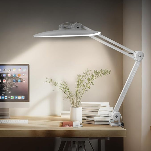 182 LEDs Desk Lamps for Home Office, 20” Overhead Bright Lumens 24W Metal Eye-Caring Nail Desk Light for Reading Work Craft Sewing Task Workbench, White