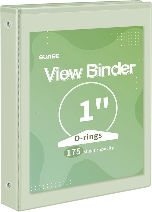 SUNEE 3 Ring Binder 1 Inch 1 Pack, Clear View Binder Three Ring PVC-Free (Fit 8.5x11 Inches) for School or Office Supplies, Green