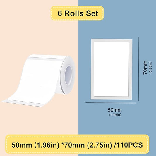 Labels Tape, 6 Rolls(660PCS) Thermal Label Sticker for B21/B3S/B1 Printer Waterproof Sticker Paper Business Shipping Address Labeling Replacement with Self-Adhesive (50 x 70mm-110PCS)