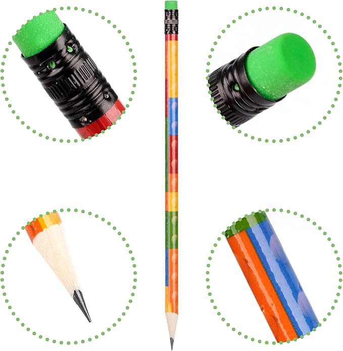 Kolewo4ever 100 Pieces Building Block Wood Pencils Colorful Round Pencils with Top Erasers Kids Birthday Goody Bag Bulk Filler for Exams, School, Office, Sketching Learning Activities