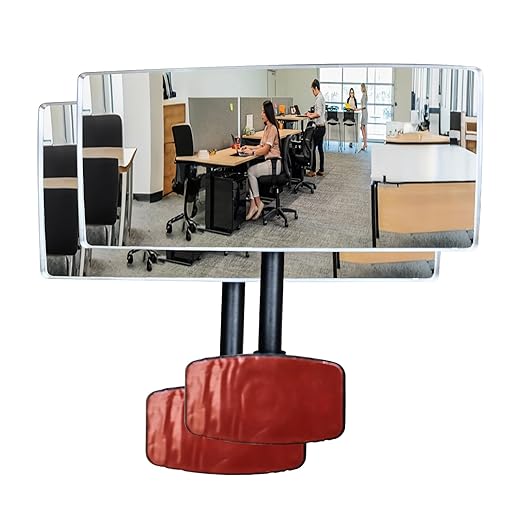 Nnaningo Wide Angle Convex Mirror for Computer Monitor, Office Cubicle & Desk, Stick-On Rear View Mirror to See Behind You, 360° Rotatable Security Mirrors for Personal Safety (2 Pack 6.7" x 3")