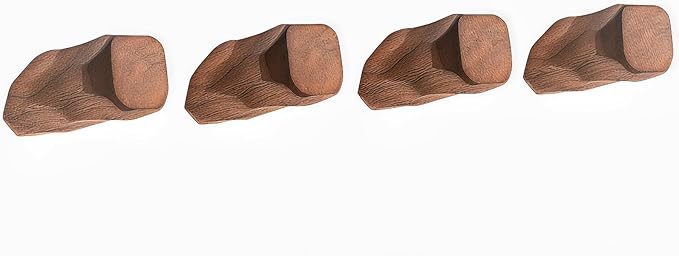 Solid Wood Wall Hooks 4 Pack - Non-Slip Rhombus Screw-Mounted Hangers, Heavy Duty Multi-Use Decorative hat Hooks for Bathroom, Kitchen, Entryway (Fits Various Wall Surfaces) (Black Walnut)