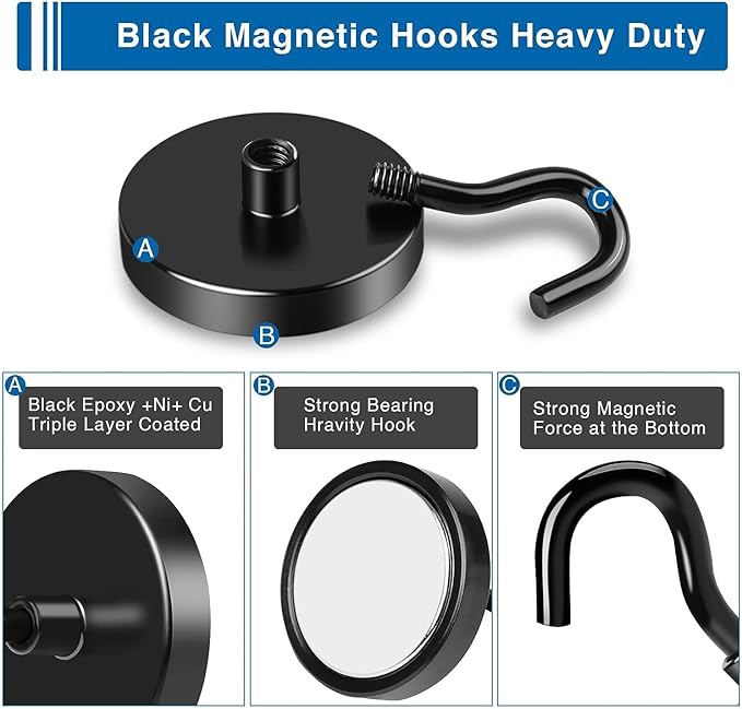 LOVIMAG Magnetic Hooks,100lbs Magnetic Hooks for Cruise Cabins, Cruise Essentials Must Haves for Travel, Strong Magnets with Hooks for Hanging, Heavy Duty Magnets with Epoxy Coating-12 Pcs
