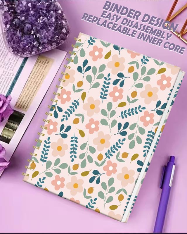 iampanda Spiral Journal Notebook,Strong Twin-Wire Binding with Premium Paper for Women,60 Sheets B5 College Ruled Notebook/Journal,Perfect for School Office Work,Cute Flower Leaf