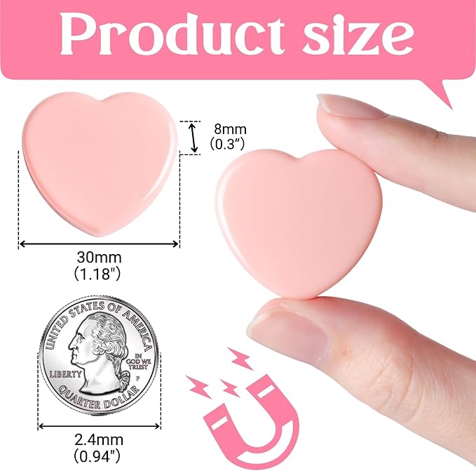 ZDZBLX 20PCS Pink Heart Fridge Magnets - Small Strong Magnets, Heavy Duty Refrigerator Magnets for Whiteboard School Crafts Lockers, Decorative Cute Mini Magnet for Kitchen Office Classroom (2 Colors)