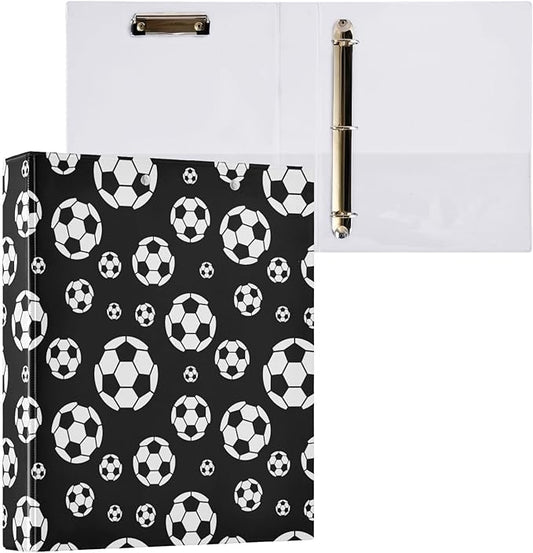 Sports Black White Soccer Ball Decorative 3 Ring Binder 2 Inch Large View Binders with Pockets File Organizer for Office College School, 1Pack
