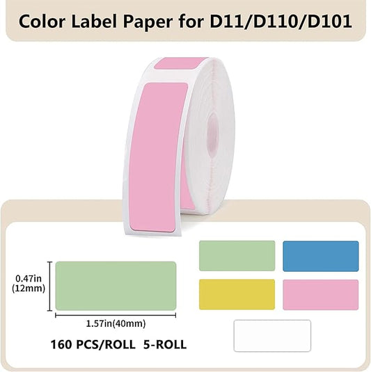Label Maker Tape - 5 Rolls(800 Pieces) for D11/D110/D101 Printer Address Name File Waterproof Label Sticker for Daycare,School,Baby Bottles,Lunch Boxe and Cup,Christmas Supplies(0.47 x 1.57 Inch)